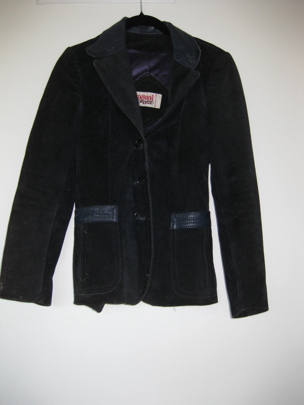 Casual Corner Black Suede Blazer with Leather Trim